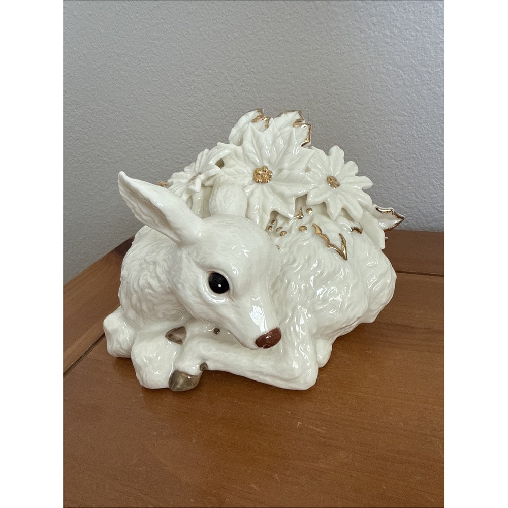 CLASSIC TREASURES PORCELAIN COLLECTABLE BABY DEER WHITE GOLD STATUE FIGURINE